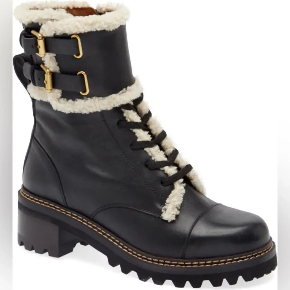 SEE BY CHLOÉ
Mallory Faux Fur Trim Combat Boot